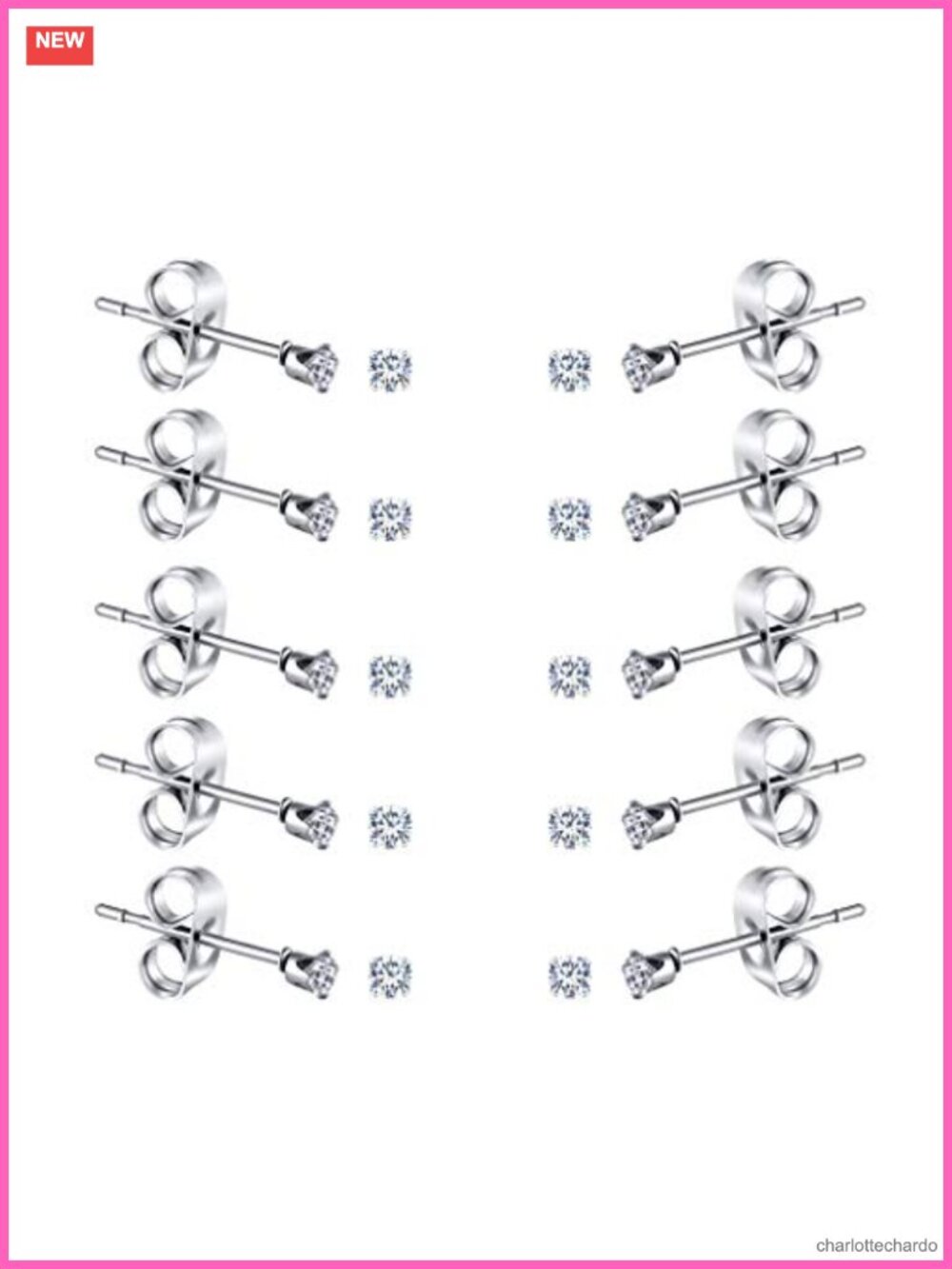 6-10 Pairs Tiny Stainless Steel Cubic Zirconia Stud Earrings for Women